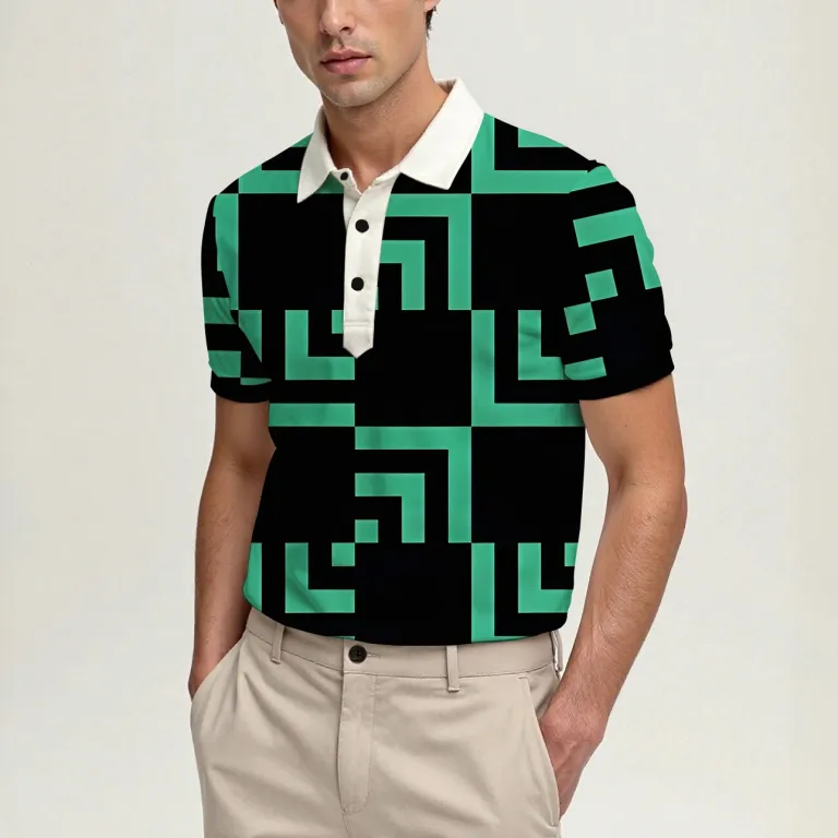 Men\'s Summer Short-Sleeve Polo Shirt, Stylish Collared Printed Button-Up Top, Casual and Comfortable 2