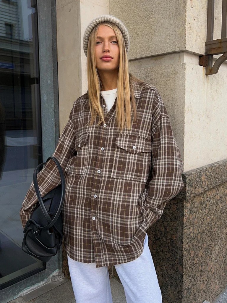 bornladies 2025 vintage loose plaid women's shirt fashion lapel long sleeve office lady shirts and blouses tops female clothing Bornladies 2025 Vintage Loose Plaid Women\'S Shirt Fashion Lapel Long Sleeve Office Lady Shirts And Blouses Tops Female Clothing