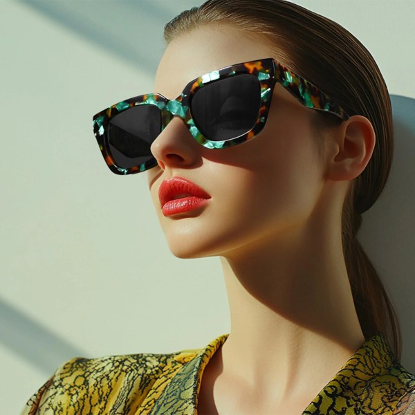 ZENOTTIC Women's Fashion Sunglasses Polarized UV Protection Square Acetate Frame Gift with Printing Butterfly Design 2