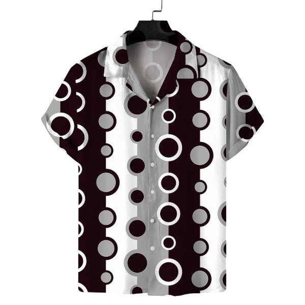 Men\'s summer Cuban collar short-sleeved shirt with polka dot prints, lively, sunny, casual, comfortable and versatile 4