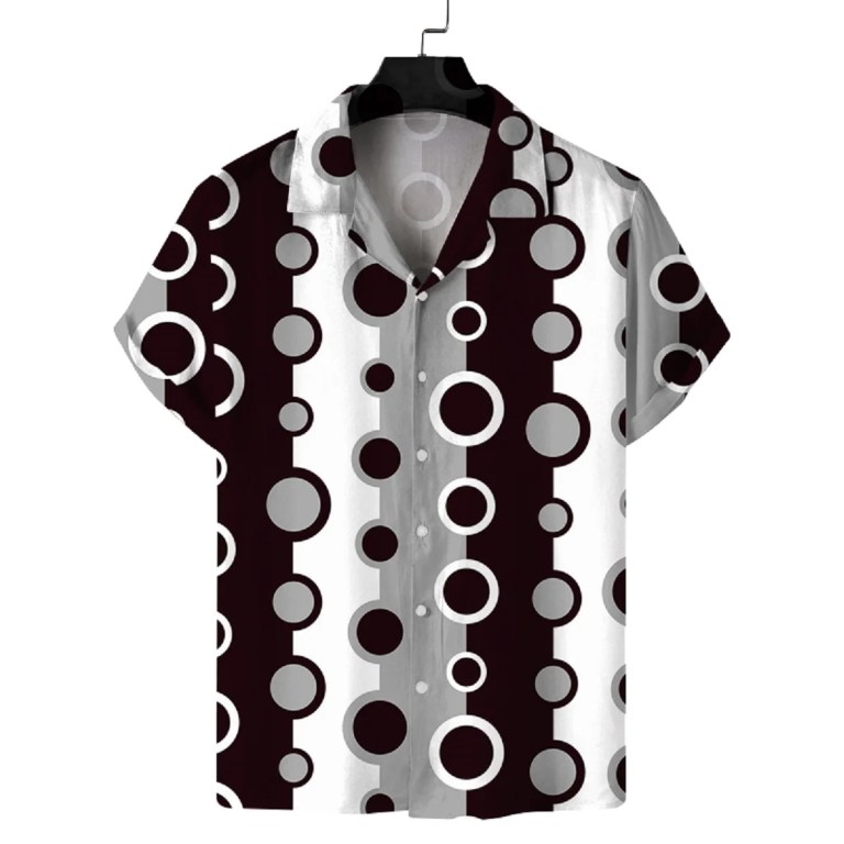 men's summer cuban collar short sleeved shirt with polka dot prints, lively, sunny, casual, comfortable and versatile Men\'s summer Cuban collar short-sleeved shirt with polka dot prints, lively, sunny, casual, comfortable and versatile 4
