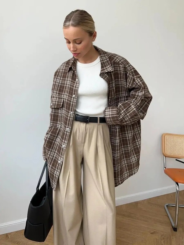 bornladies 2025 vintage loose plaid women's shirt fashion lapel long sleeve office lady shirts and blouses tops female clothing Bornladies 2025 Vintage Loose Plaid Women\'S Shirt Fashion Lapel Long Sleeve Office Lady Shirts And Blouses Tops Female Clothing 2