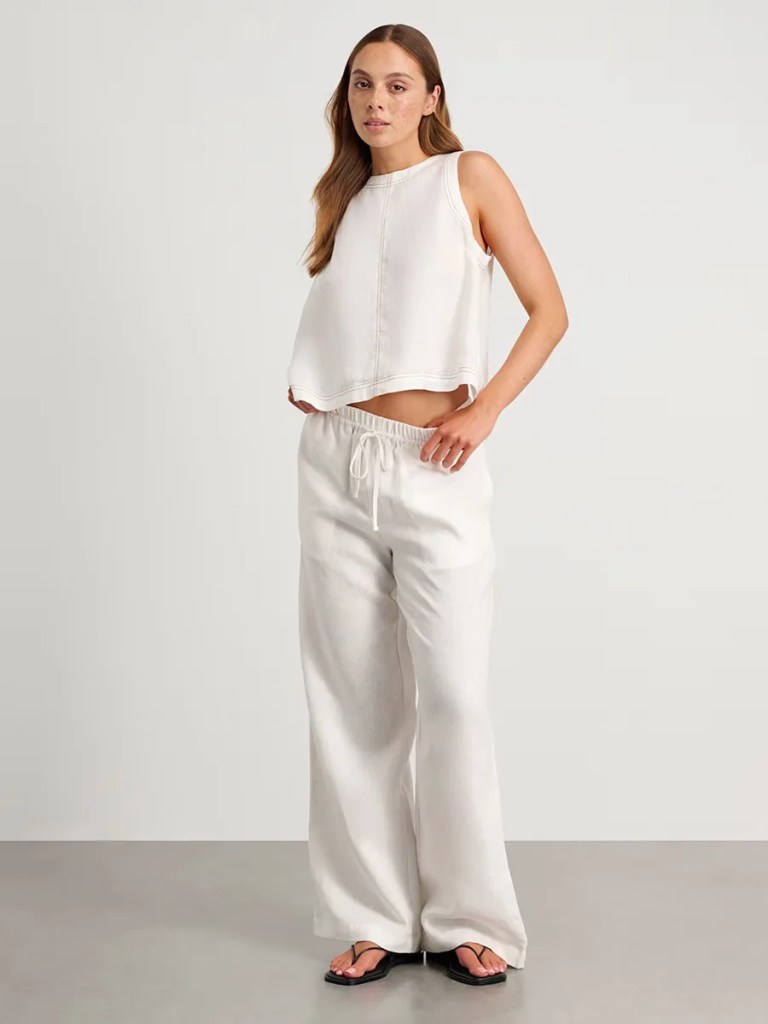 Bronlads Cotton Linen Vest Pants Set Women\'s Wide Leg Long Pants Sleeveless Top Casual Suit 2025 Spring Summer New Pant Sets 2