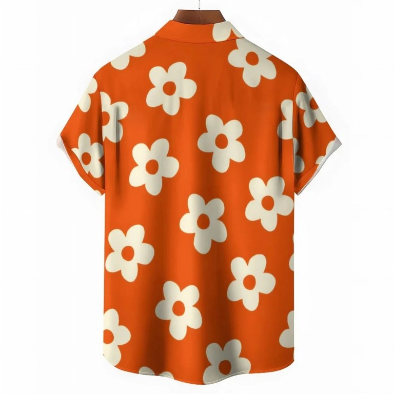 Floral Daisy Casual Men\'s Shirt Daily Out Summer Lapel Short Sleeve Purple Orange Flower Shirt Hawaii Shirt Casual Clothing 2