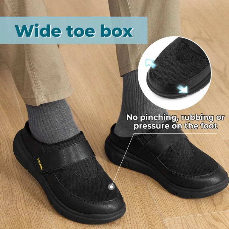 FitVille Wide Slippers For Men Slip-On Mules Clogs For Swollen Feet Adjustable Strap Indoors Lightweight Walking Shoes 3