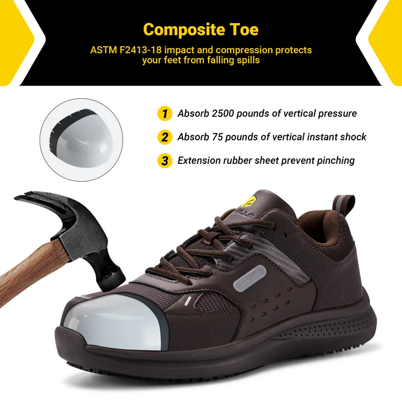 FitVille Wide Work Boots For Men Composite Toe Safety Work Shoes Slip-Resistant Work Boots Waterproof Lightweight - SteelCore 5