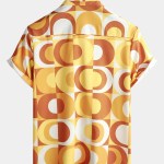 Mens Summer Retro Button Down Vintage Orange 70s Geometric Disco Summer Beach Cool Short Sleeve Shirt 2