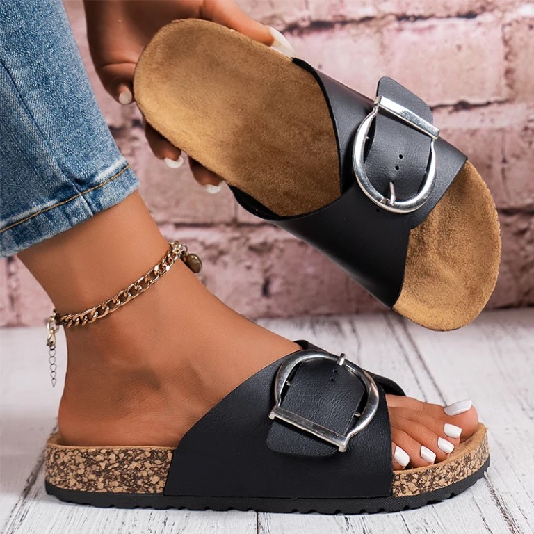 women's simple solid color buckle cover for wearing flat heeled straight slippers Women's simple solid color buckle cover for wearing flat heeled straight slippers