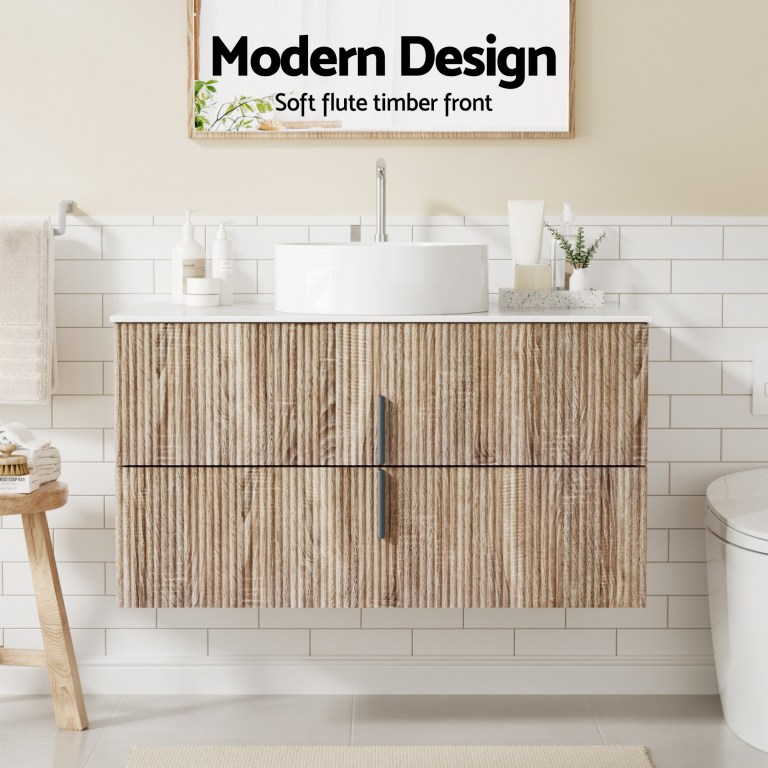 cefito vanity unit 900mm bathroom cabinet storage wall hung timber front pine