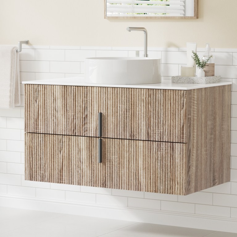 cefito vanity unit 900mm bathroom cabinet storage wall hung timber front pine