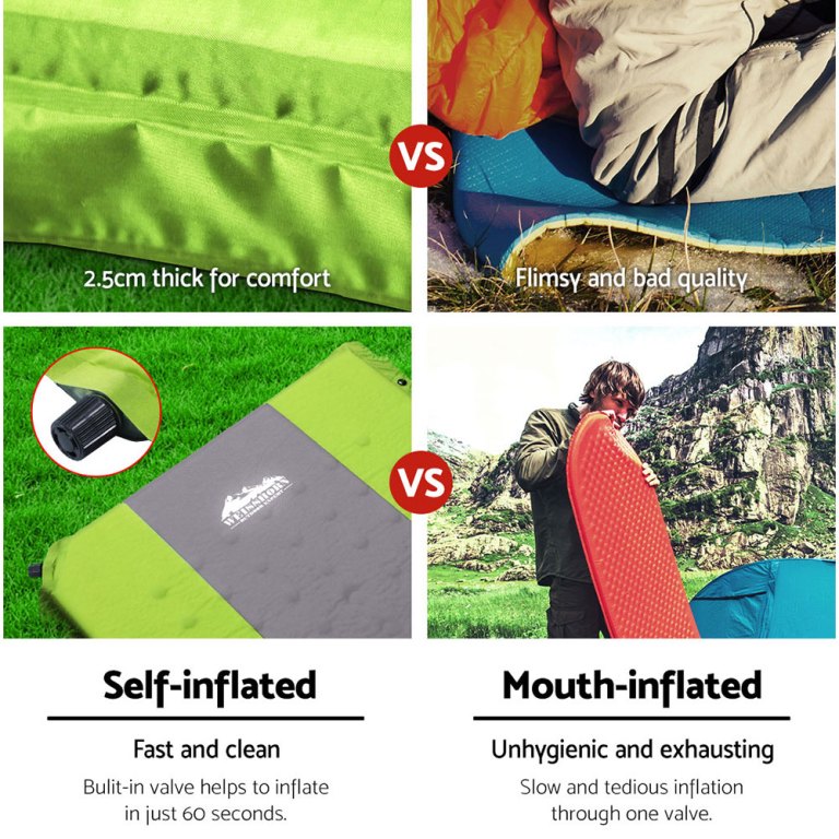 weisshorn self inflating mattress camping sleeping mat air bed pad single green