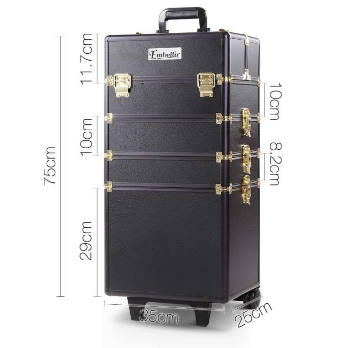 embellir makeup case beauty trolley cosmetic organiser box travel wheels gold