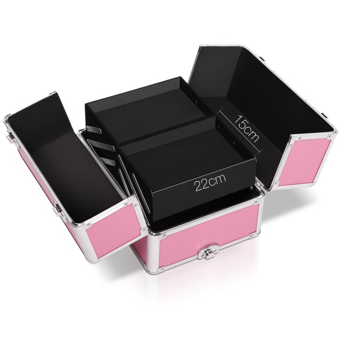 embellir makeup case beauty trolley cosmetic organiser box travel wheels pink