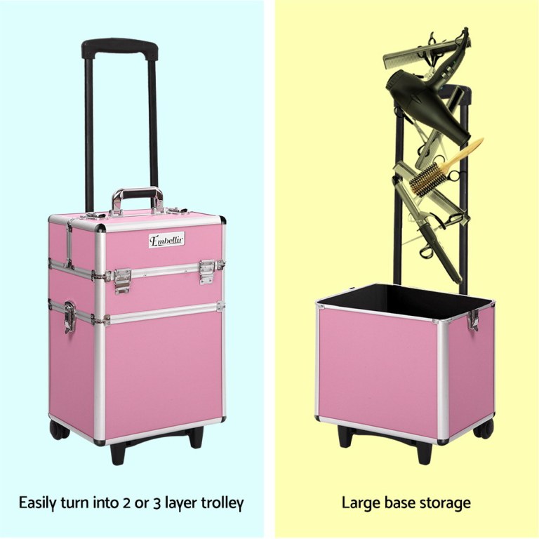 embellir makeup case beauty trolley cosmetic organiser box travel wheels pink embellir makeup case beauty trolley cosmetic organiser box travel wheels pink