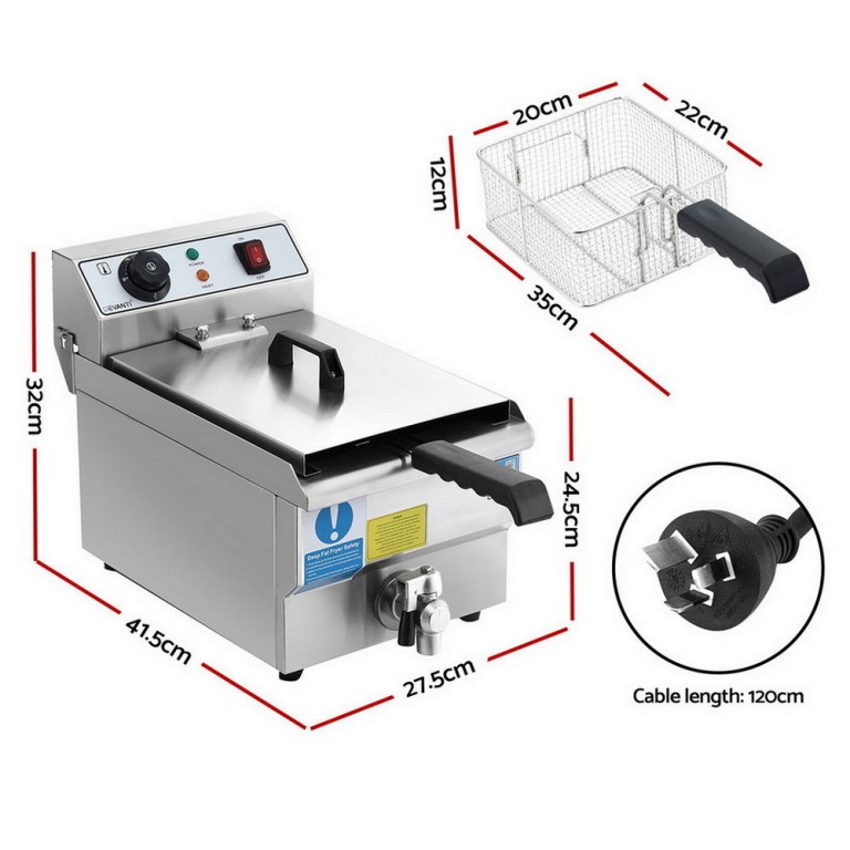 devanti 3000w electric deep fryer 10l stainless steel fryer w/ basket & lid