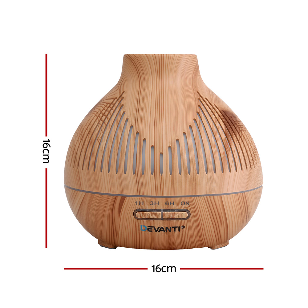 devanti ultrasonic aroma diffuser aromatherapy 400ml led lights iron humidifier forest light wood grain