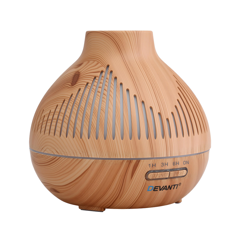 devanti ultrasonic aroma diffuser aromatherapy 400ml led lights iron humidifier forest light wood grain