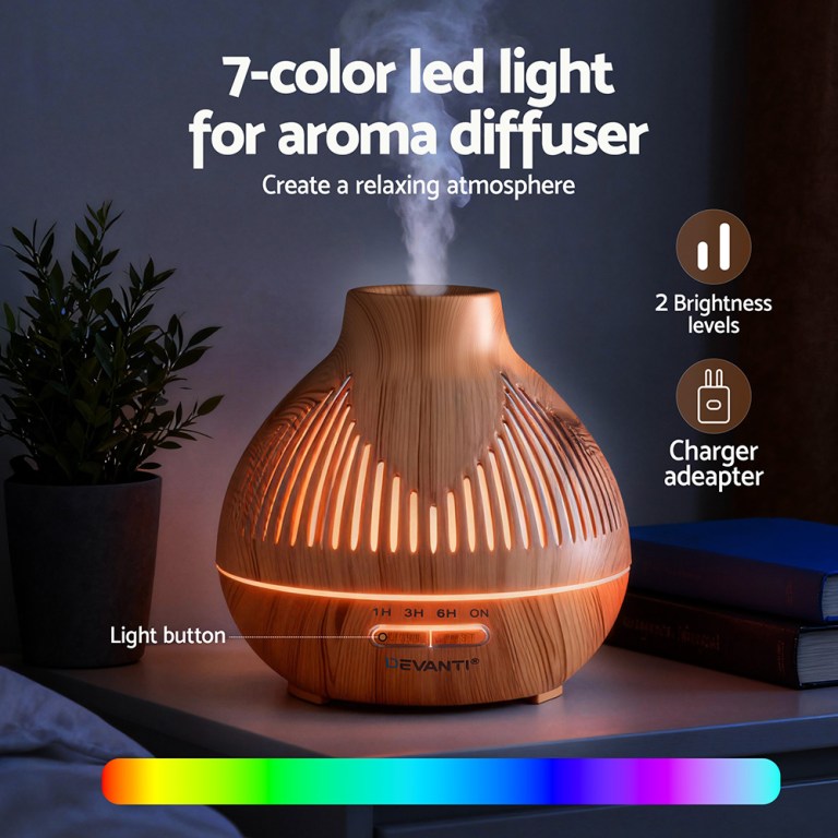 devanti ultrasonic aroma diffuser aromatherapy 400ml led lights iron humidifier forest light wood grain devanti ultrasonic aroma diffuser aromatherapy 400ml led lights iron humidifier forest light wood grain