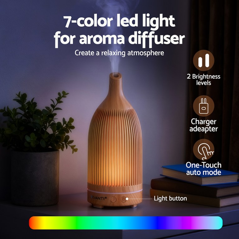 devanti ultrasonic aroma diffuser aromatherapy 200ml led lights iron humidifier forest light wood grain devanti ultrasonic aroma diffuser aromatherapy 200ml led lights iron humidifier forest light wood grain