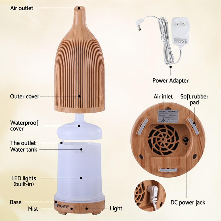 devanti ultrasonic aroma diffuser aromatherapy 200ml led lights iron humidifier forest light wood grain devanti ultrasonic aroma diffuser aromatherapy 200ml led lights iron humidifier forest light wood grain
