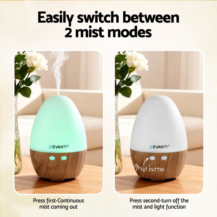 devanti ultrasonic aroma diffuser aromatherapy 130ml led lights iron humidifier forest