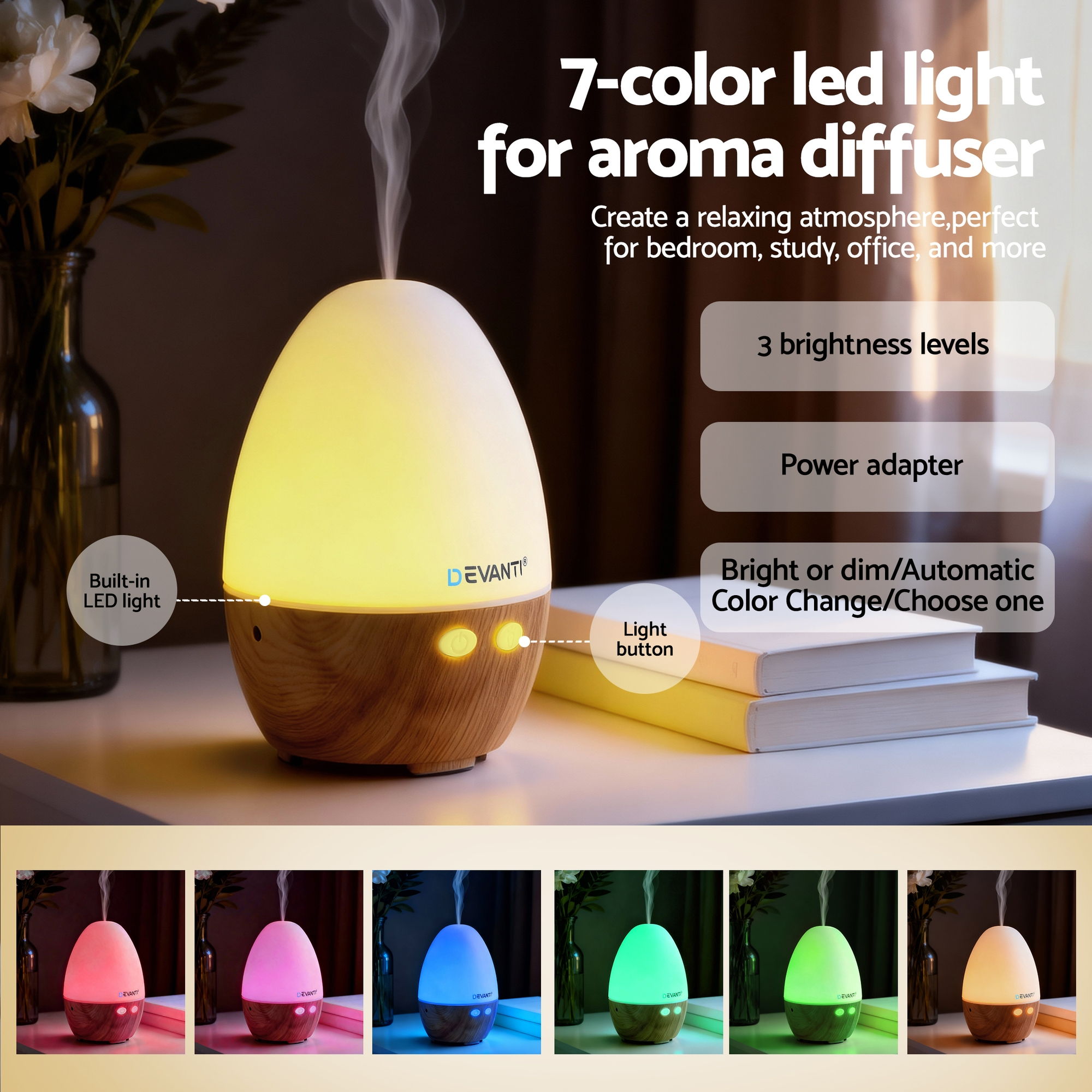devanti ultrasonic aroma diffuser aromatherapy 130ml led lights iron humidifier forest