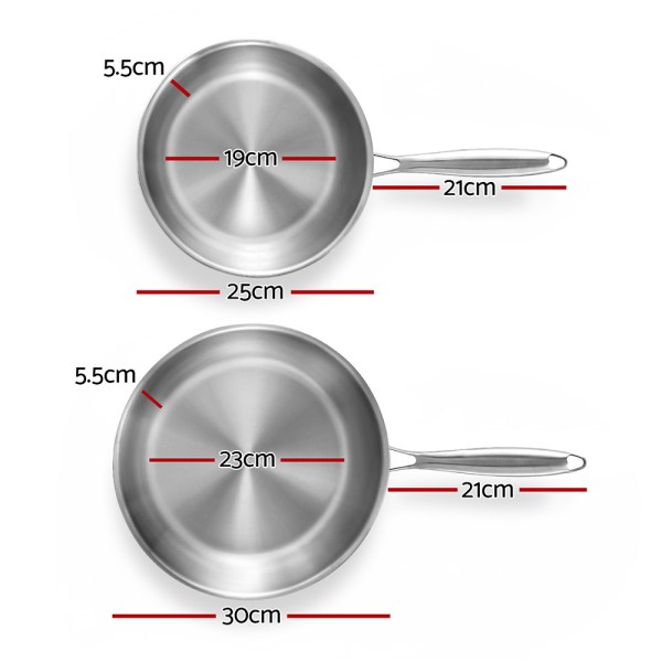 5 star chef frying pan stainless steel uncoated twin frypan set 25/30cm silver