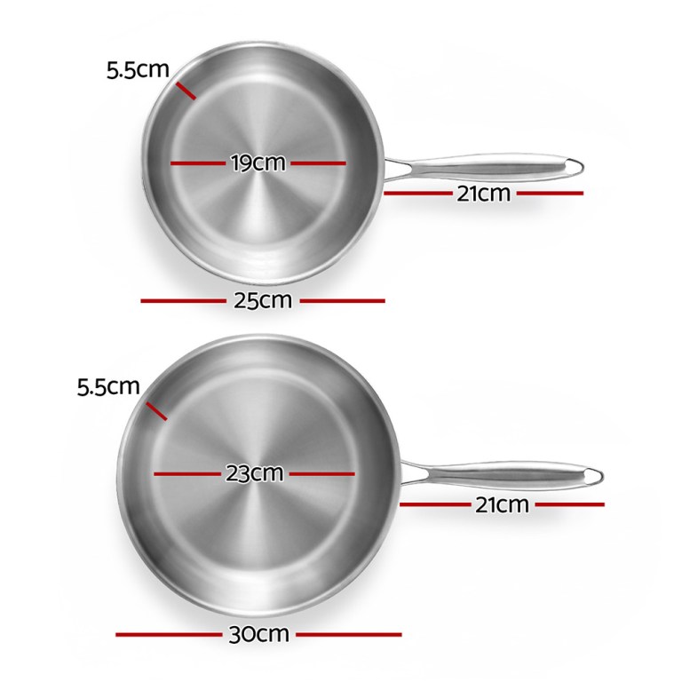 5 star chef frying pan stainless steel uncoated twin frypan set 25/30cm silver 5 star chef frying pan stainless steel uncoated twin frypan set 25/30cm silver