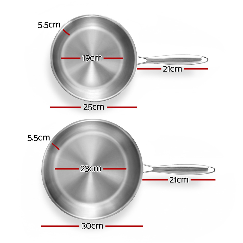 5 star chef frying pan stainless steel uncoated twin frypan set 25/30cm silver