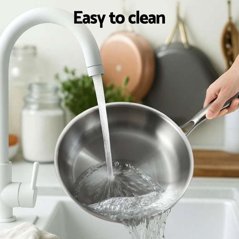 5 star chef frying pan stainless steel uncoated twin frypan set 25/30cm silver 5 star chef frying pan stainless steel uncoated twin frypan set 25/30cm silver