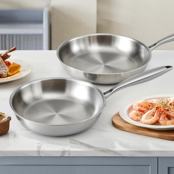 5 star chef frying pan stainless steel uncoated twin frypan set 25/30cm silver