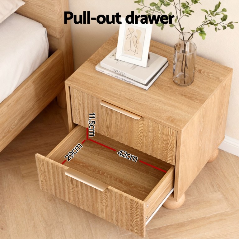 artiss rattan bedside table 2 drawers pine