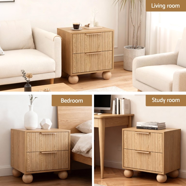 artiss rattan bedside table 2 drawers pine