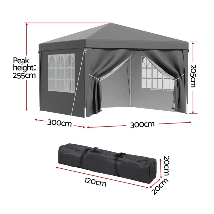instahut gazebo 3x3 pop up marquee folding tent wedding gazebos camping outdoor shade canopy gray
