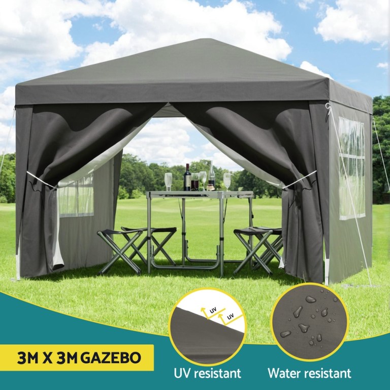 instahut gazebo 3x3 pop up marquee folding tent wedding gazebos camping outdoor shade canopy gray instahut gazebo 3x3 pop up marquee folding tent wedding gazebos camping outdoor shade canopy gray