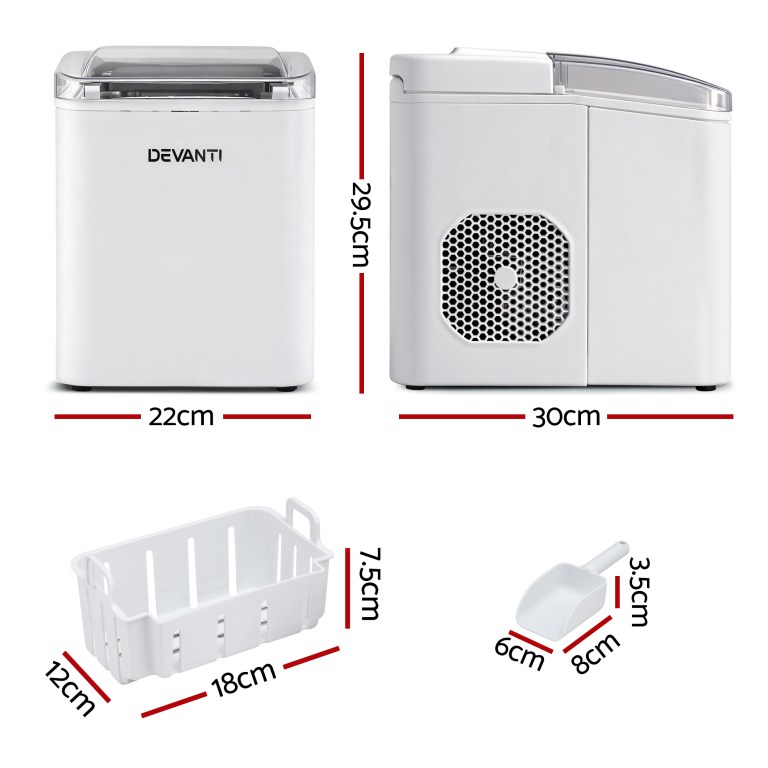 devanti ice maker machine portable 12kg countertop w/self cleaning 1.2l white
