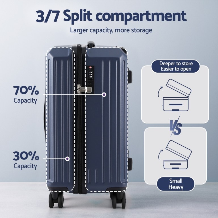 wanderlite 2pcs trunk luggage suitcase travel carry on tsa lock 12 20" navy"