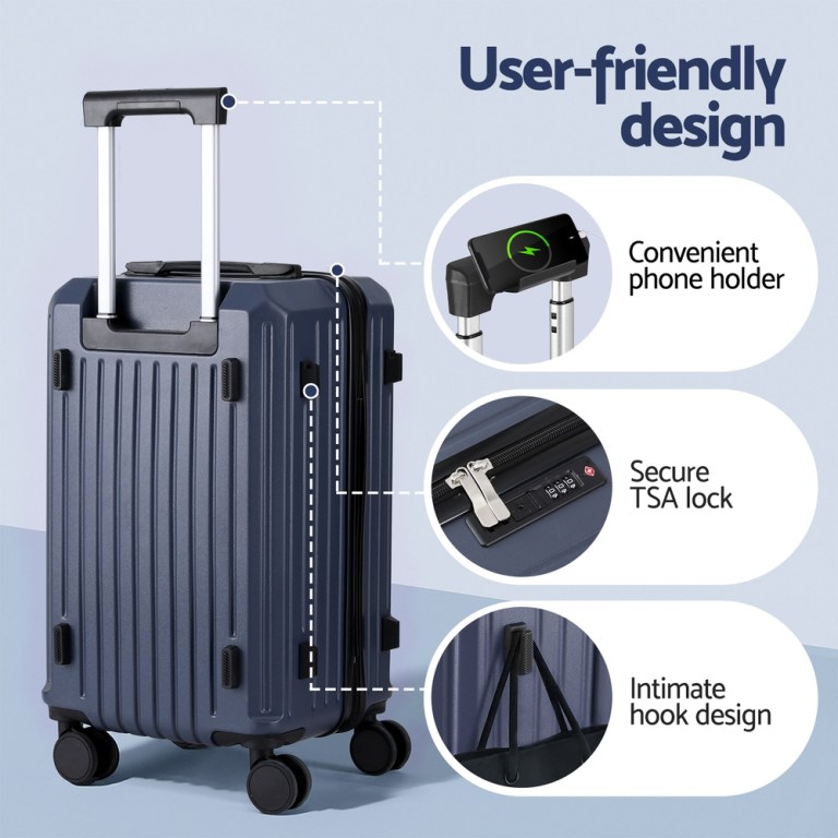 wanderlite 2pcs trunk luggage suitcase travel carry on tsa lock 12 20" navy"