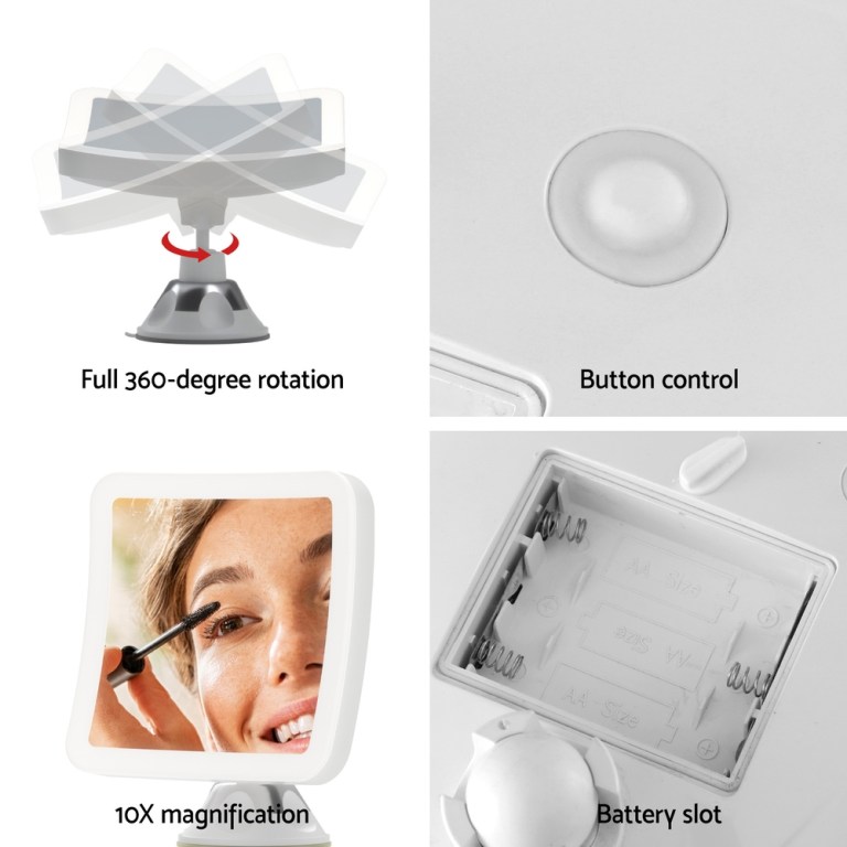 embellir makeup mirror 10x magnification led light adjustable rotation cordless suction cup