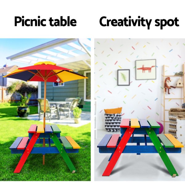 keezi kids wooden picnic table set with umbrella