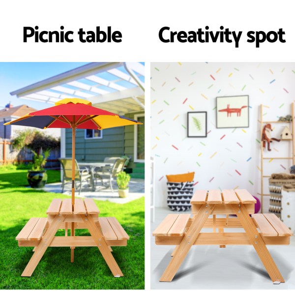 keezi kids wooden picnic table set with umbrella