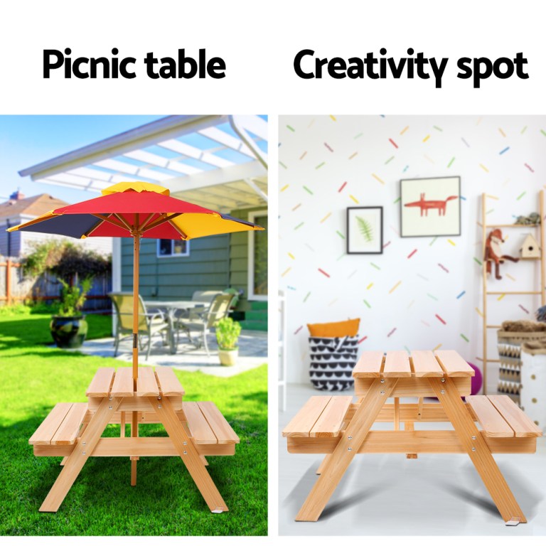 keezi kids wooden picnic table set with umbrella