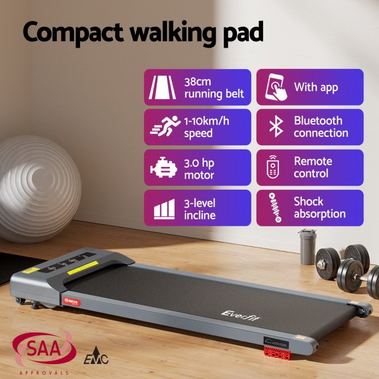 everfit treadmill electric walking pad incline under desk home gym 380mm grey everfit treadmill electric walking pad incline under desk home gym 380mm grey