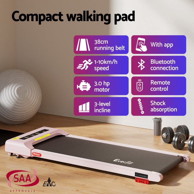 everfit treadmill electric walking pad incline under desk home gym 380mm pink everfit treadmill electric walking pad incline under desk home gym 380mm pink
