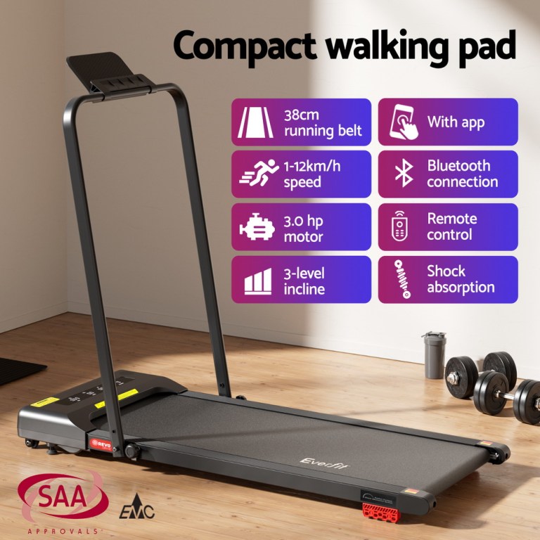 everfit treadmill electric walking pad incline under desk 380mm black