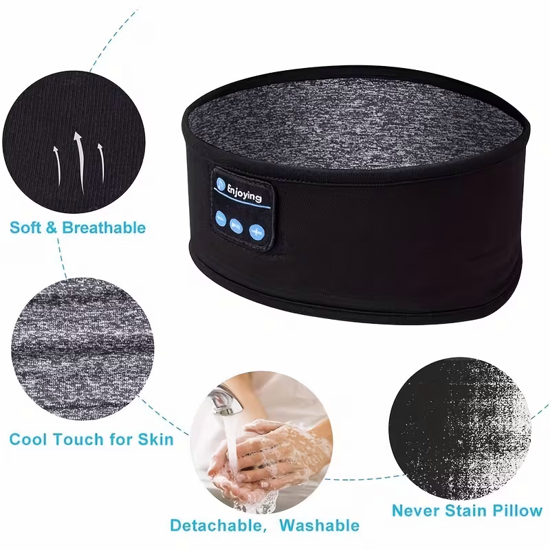 the dual purpose wireless headphones for sleep and exercise feature a headband design that is light, thin and soft, providing a comfortable fit without pressing on the ears