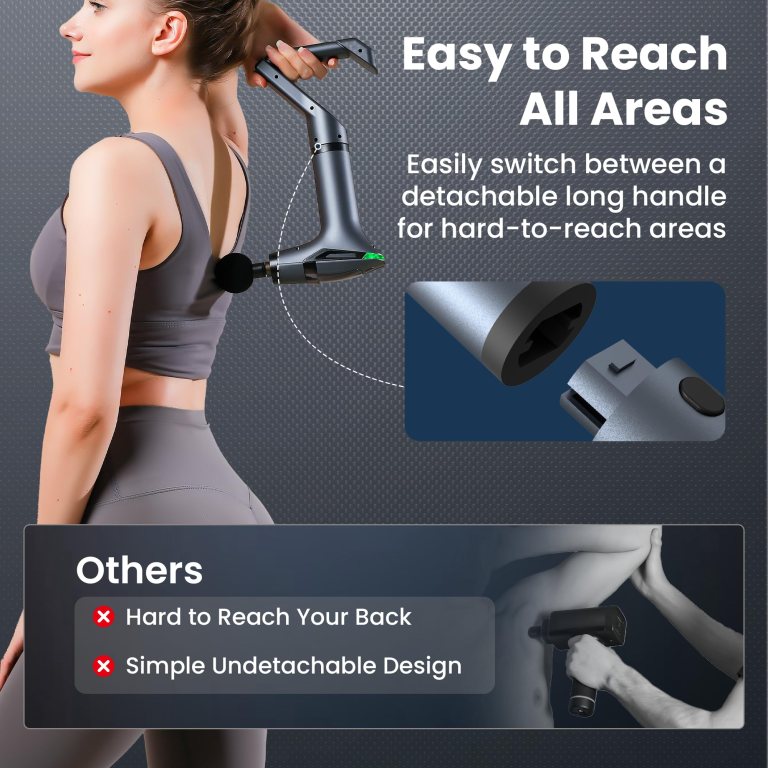 black 3 in 1 massage gun with extendable handle & back strap – 12 speed deep tissue muscle massager, 4 attachments, usb c charging, for athletes, gym recovery & seniors
