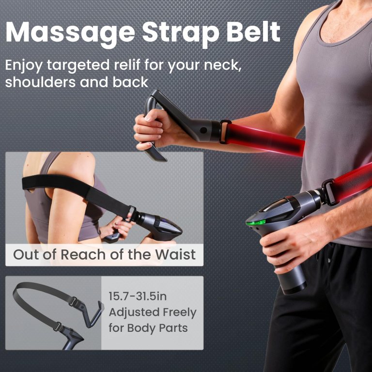 black 3 in 1 massage gun with extendable handle & back strap – 12 speed deep tissue muscle massager, 4 attachments, usb c charging, for athletes, gym recovery & seniors