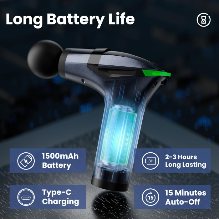 black 3 in 1 massage gun with extendable handle & back strap – 12 speed deep tissue muscle massager, 4 attachments, usb c charging, for athletes, gym recovery & seniors