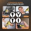 yellow 3 in 1 massage gun with extendable handle & back strap – 12 speed deep tissue muscle massager, 4 attachments, usb c charging, for athletes, gym recovery & seniors | black available in store